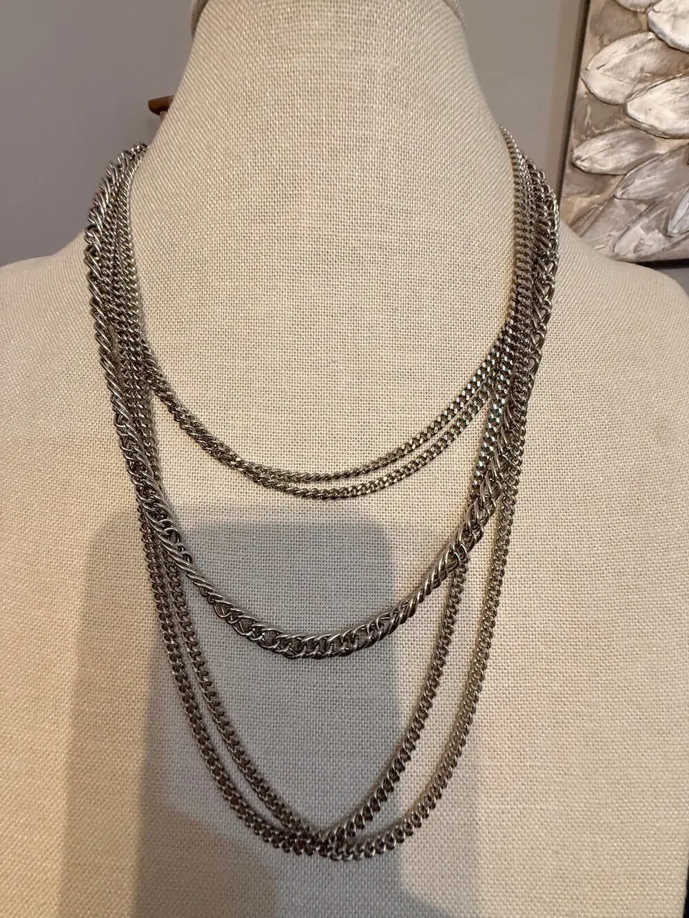 Vintage Silver Tone Multi Strand Chain Necklace 18-24”